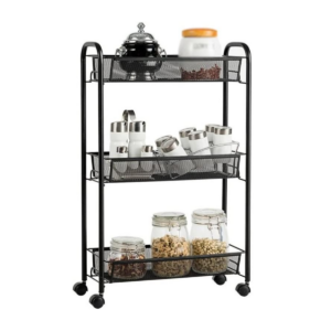 Carrito Organizador Multiuso Metal 3 Niveles Negro Con Ruedas