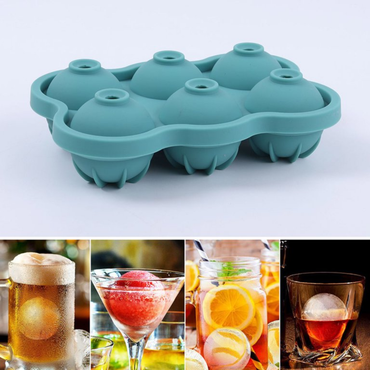 Molde Silicona 6 Esferas De Hielo Con Tapa Whisky Coctelería - Imagen 3