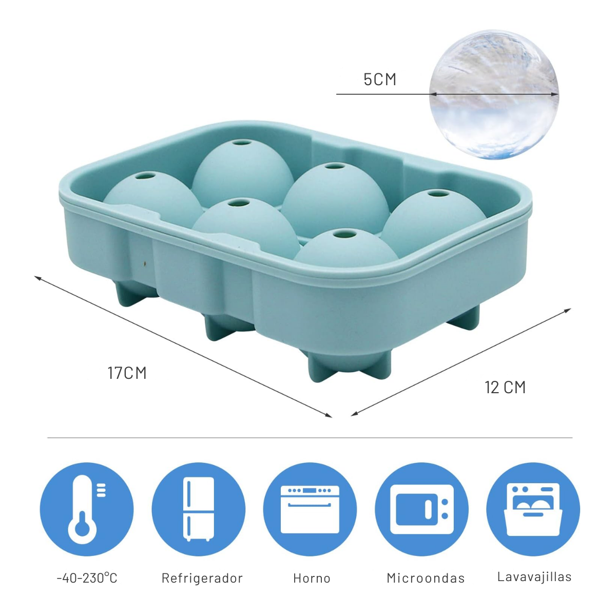 Molde Silicona 6 Esferas De Hielo Con Tapa Whisky Coctelería - Imagen 2