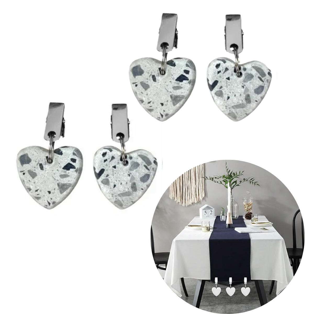Set 4 Pesos Para Mantel Piedra Corazón Acero Inoxidable