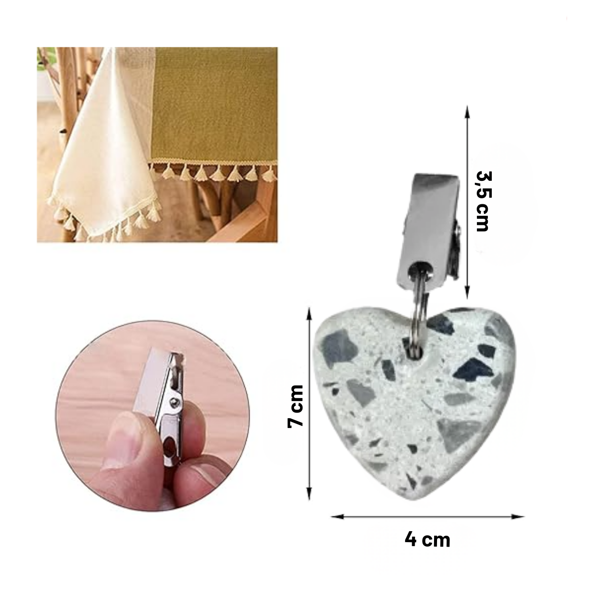 Set 4 Pesos Para Mantel Piedra Corazón Acero Inoxidable - Imagen 2